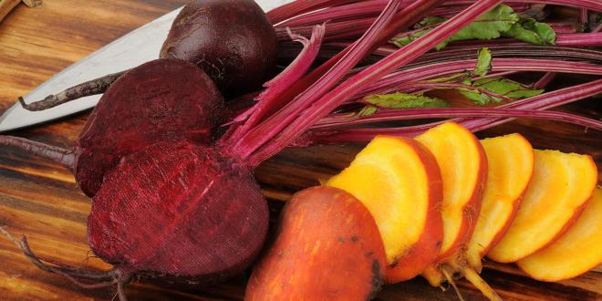 sliced red beets and golden beets